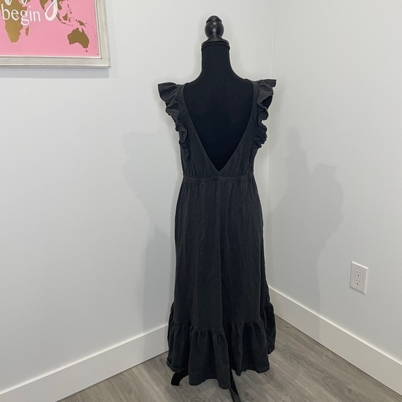 Ba&sh Voyce Midi Dress Carbon Gray Low Back Ruffles Elastic Waist - Picture 5 of 10